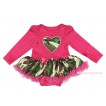 Valentine's Day Hot Pink Long Sleeve Bodysuit Camouflage Pettiskirt & Camouflage Heart Print JS4829